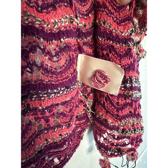 Anthropologie Moth Kasimira Open Knit Cardigan Pom Poms Pink Spring Lightweight - Picture 8 of 9